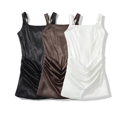 Lace Up Back Draped Bodycon Mini Sexy Dresses Black White Brown Club Party Night Out Robe Summer