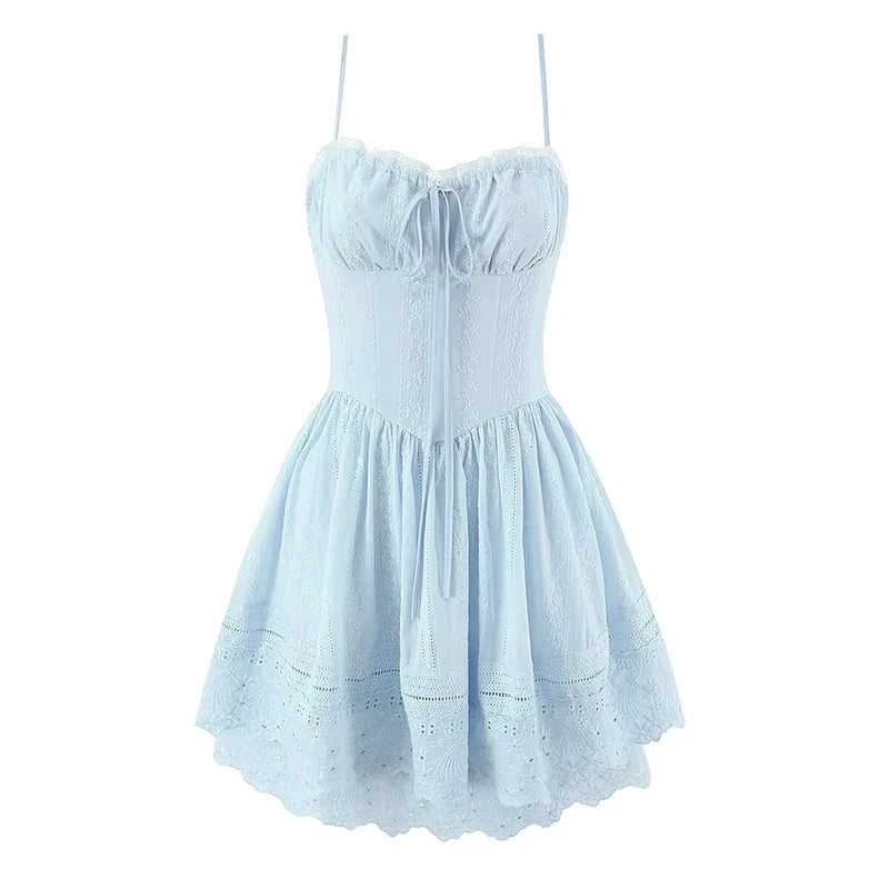 Sexy Pretty Girls Floral Embroidery Sling Mini Dresses Vacation Party Summer Dresses