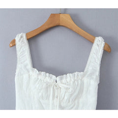 Sweet Floral Embroidery White Tank Dresses