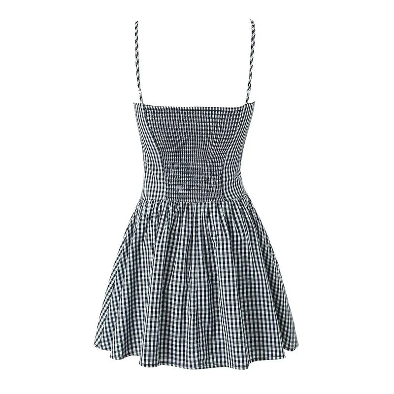 Summer Front Button Plaid Sling Mini Dresses
