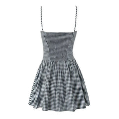 Summer Front Button Plaid Sling Mini Dresses