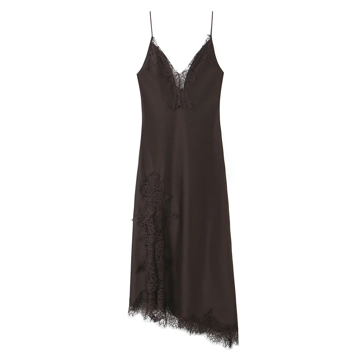 Lace Trim Long Satin Sling Dresses