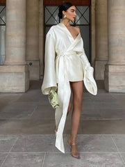 Elegant V-neck Long Sleeved Loose Straps Dresses