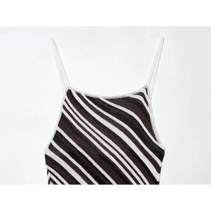 Sexy Spaghetti Straps Striped Midi Dresses