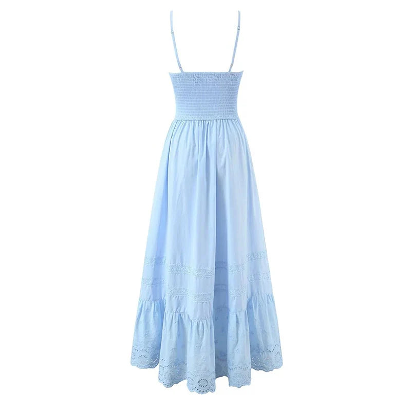 Sexy Spaghetti Straps Blue White Summer Holiday Dresses