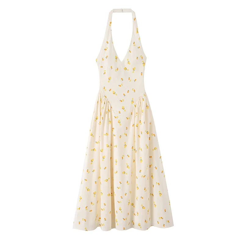 Floral Print Halter Midi Dresses