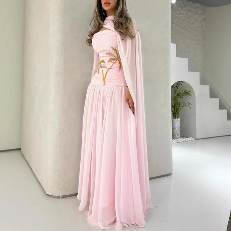 Chiffon Shawl Printed Evening Dresses