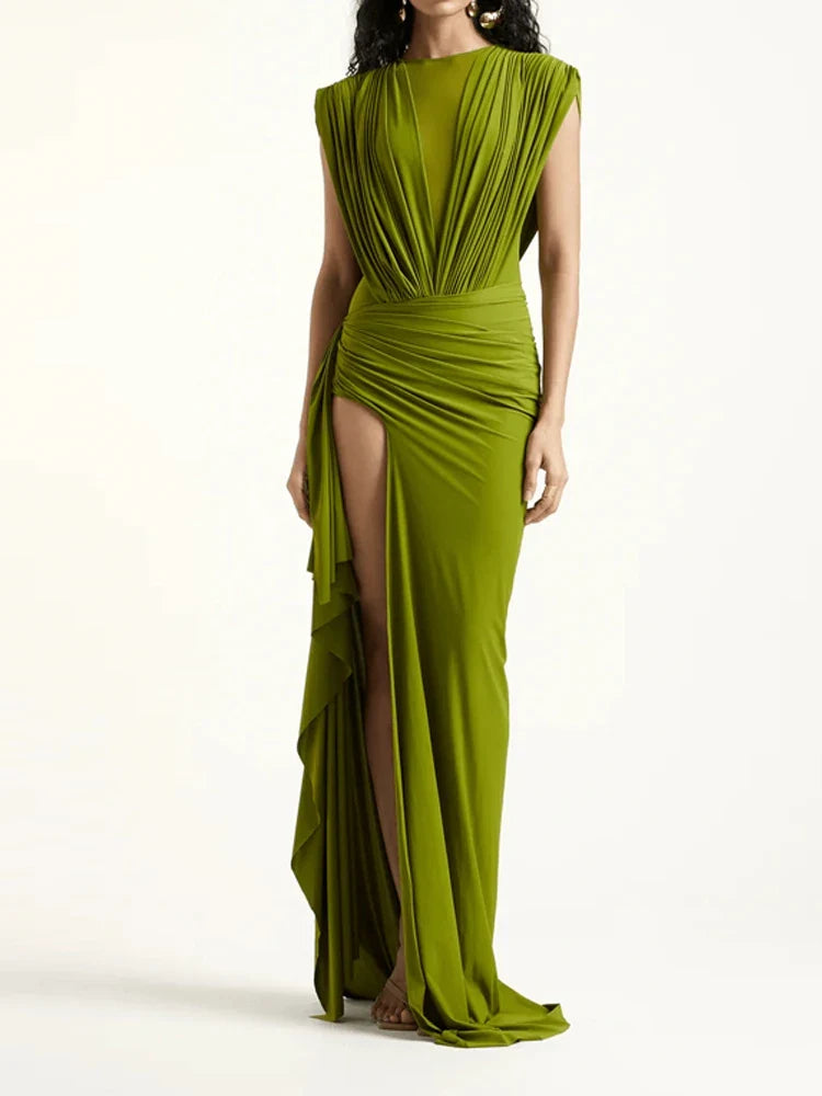 O-neck Sleeveless Split Maxi Dresses