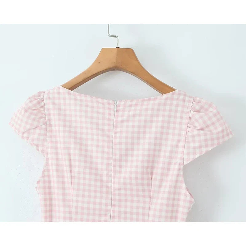 Gentle Elegant Light Pink Plaid Dresses