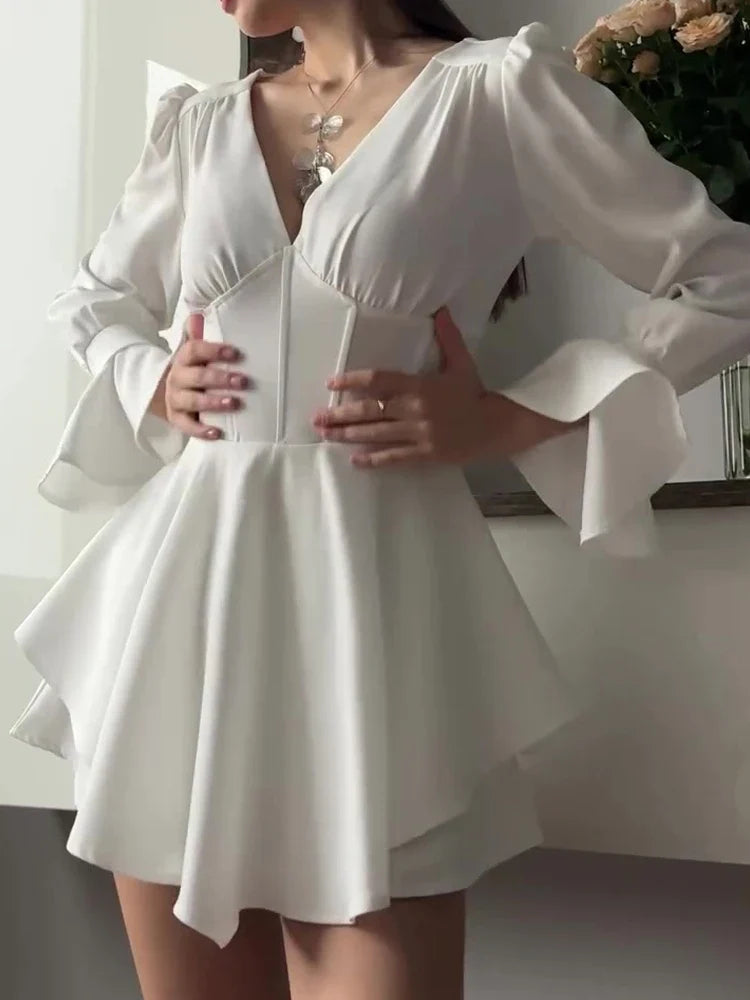 Simple Solid Color Waist Cinched Commuting Dresses