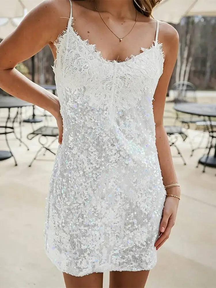 Retro V-neck Sleeveless Lace Patchwork Dresses