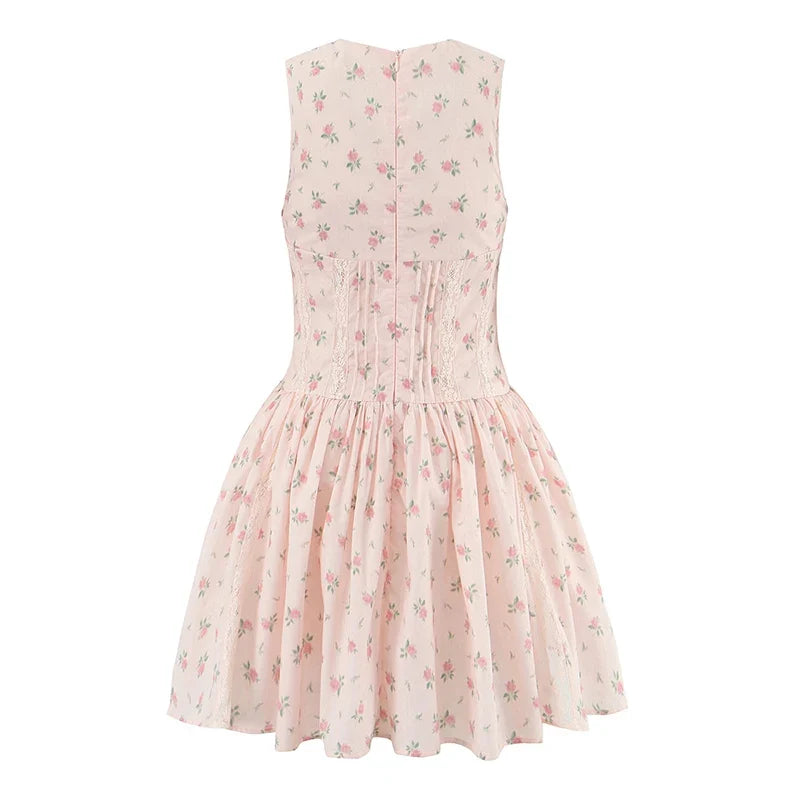 Sweet Pink Floral Print Tank Mini Dresses