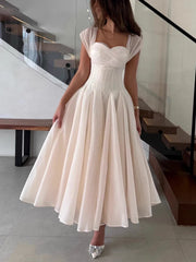 Mesh Hollow Out Pleated Evening Dresses