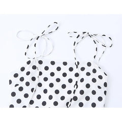 French Vacation Style Versatile White Polka Dot Spaghetti Tie Strap A-line Midi Dresses
