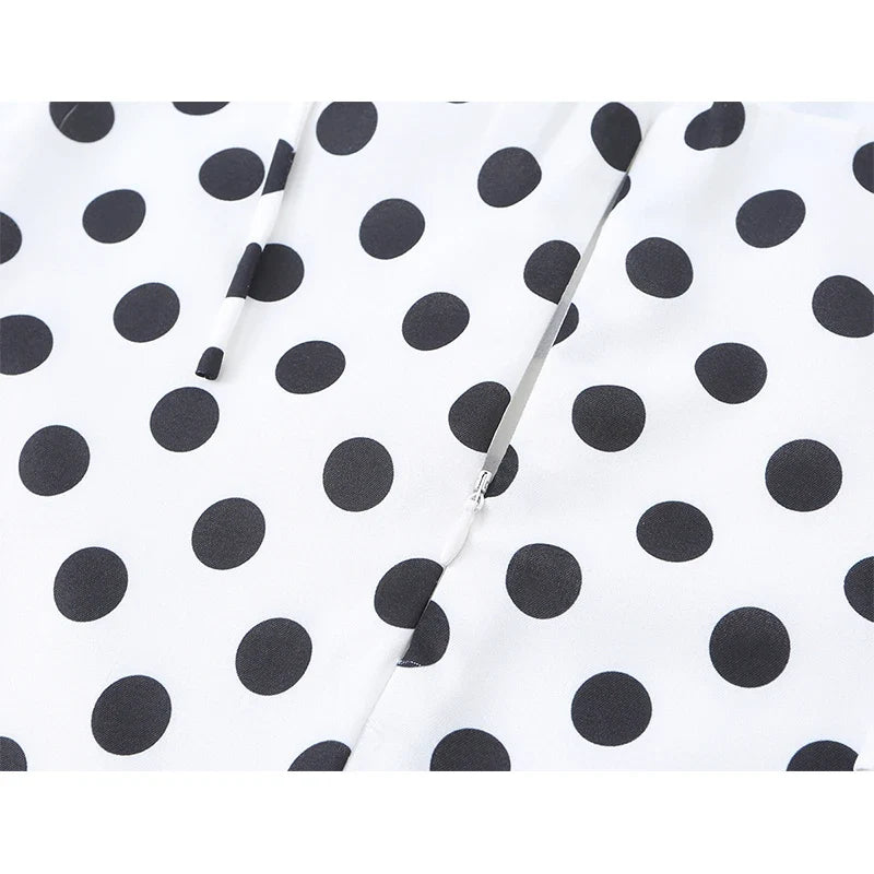 French Vacation Style Versatile White Polka Dot Spaghetti Tie Strap A-line Midi Dresses
