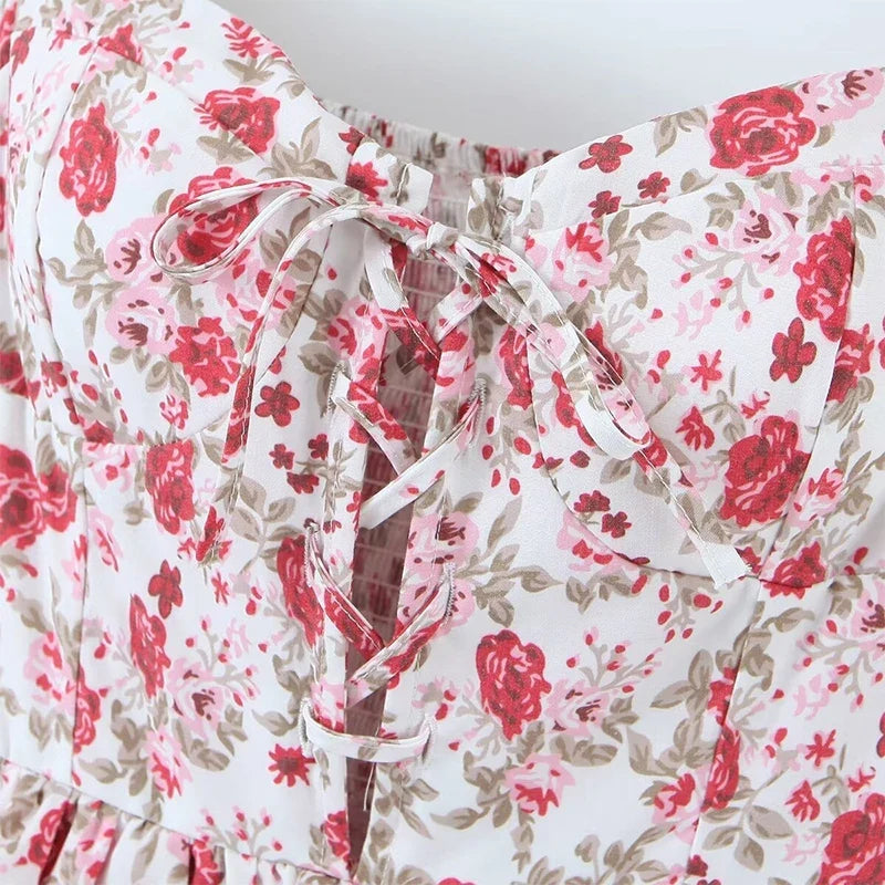 Sexy Off Shoulder Floral Print Cake Party Mini Dresses Short Sleeve Layered Holiday Summer Dresses