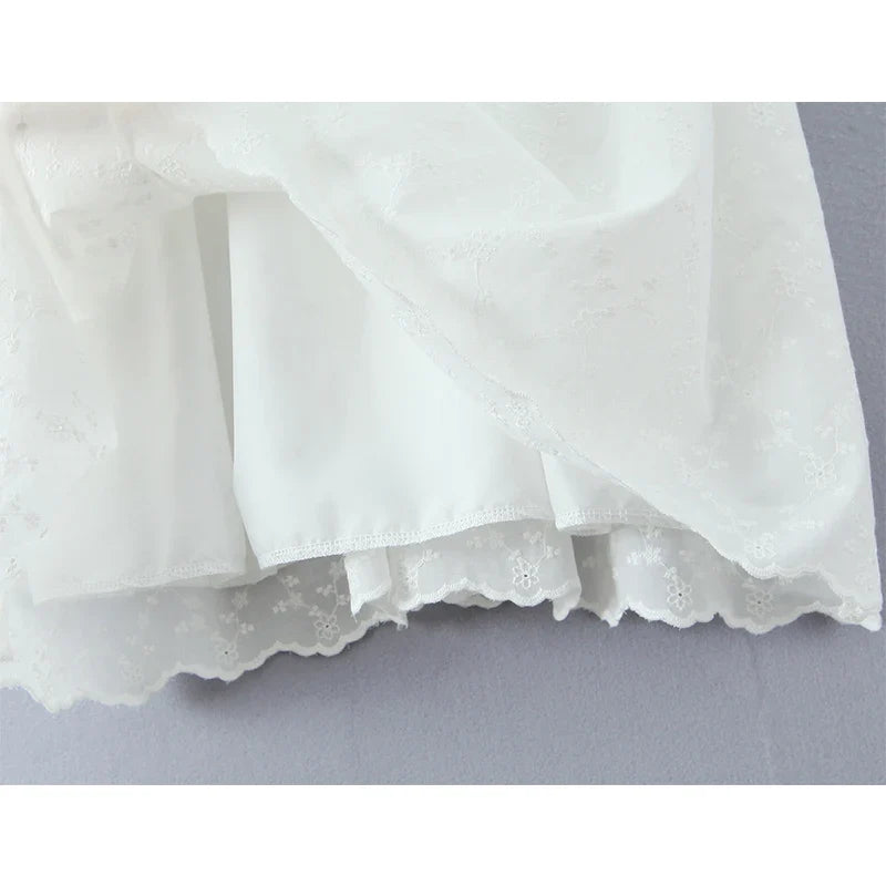 Sexy Backless Floral Embroidery White Sling Mini Dresses