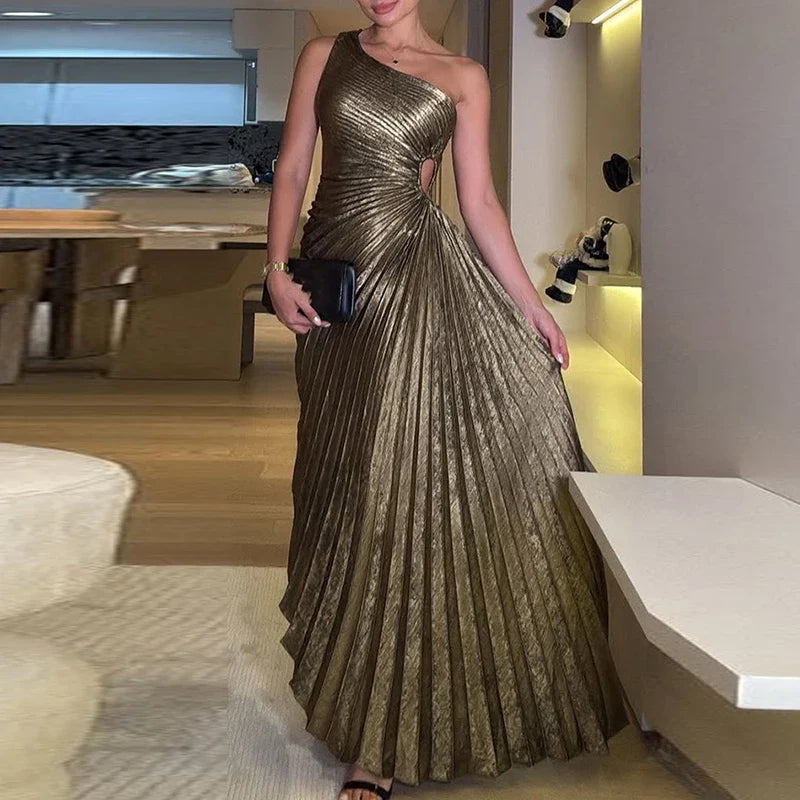 Sexy Symmetrical Hollow Pleats Long Dresses