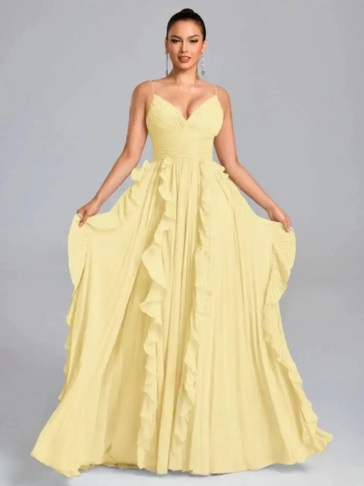 Temperament V-neck Sleeveless Pleated Waist Cinching Patchwork Dresses