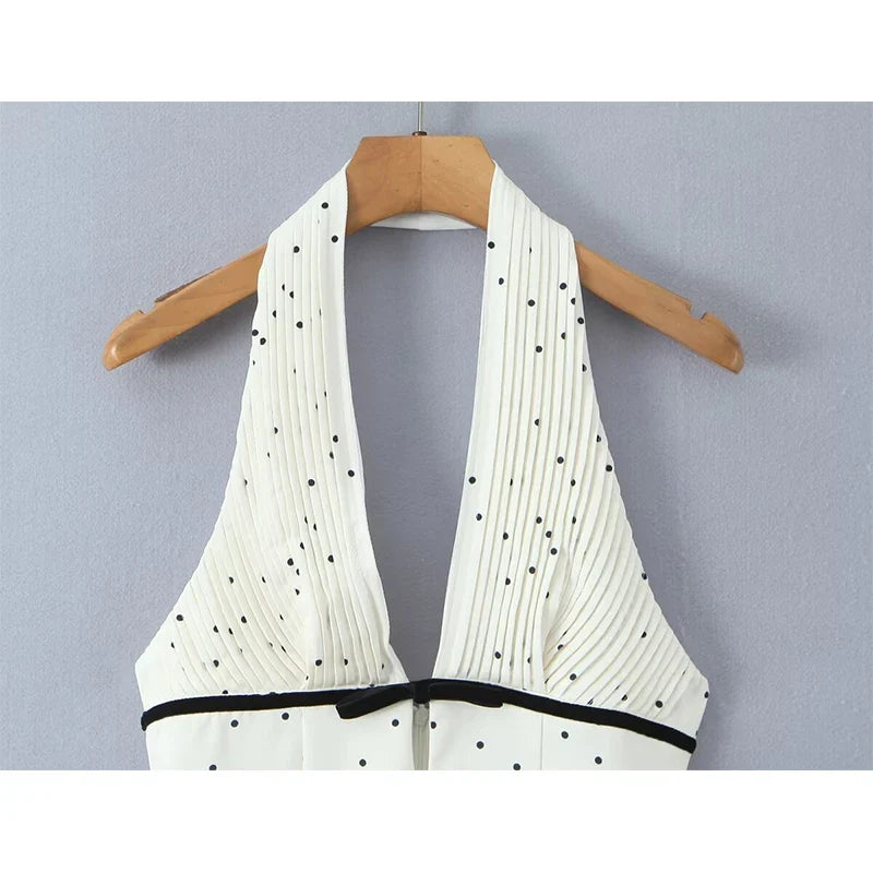French Style Sexy Spicy Girls Halter Mini Dresses Polka Dot Deep V Backless A-line Summer Dresses