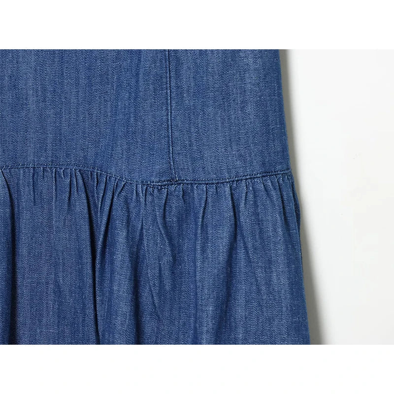 Blue Denim Sleeveless Midi Dresses