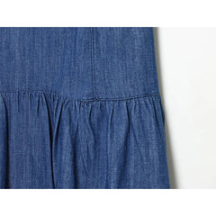 Blue Denim Sleeveless Midi Dresses