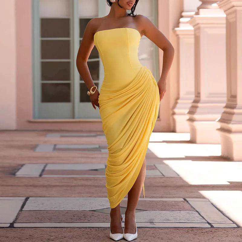 Strapless Slim Fit Pleated Summer Dresses