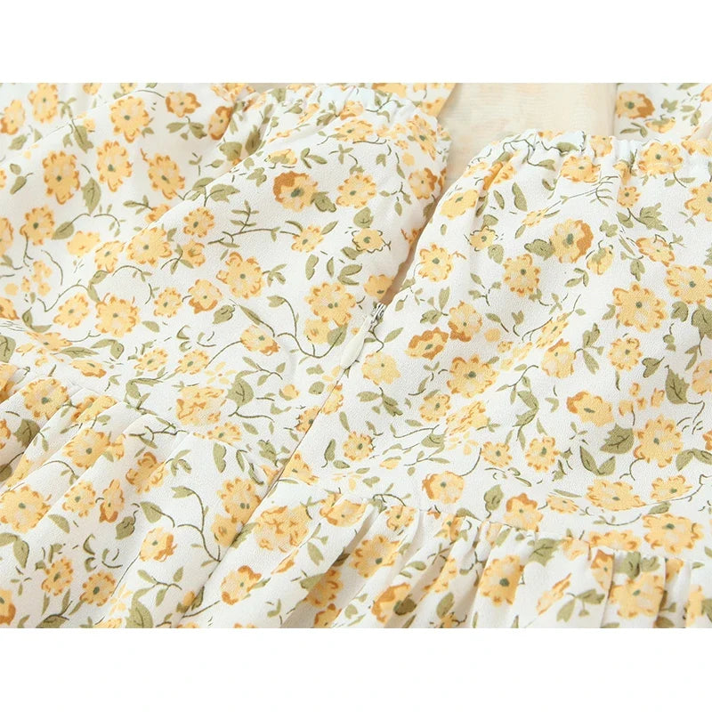 French Retro Floral Print Sexy Backless Halter Dresses