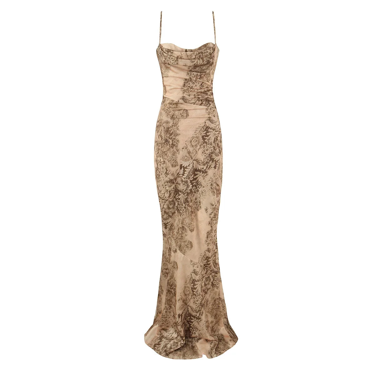 Floral Print Satin Sexy Sling Long Mermaid Dresses Slim Fit Package Hip Elegant Evening Party Maxi Dresses