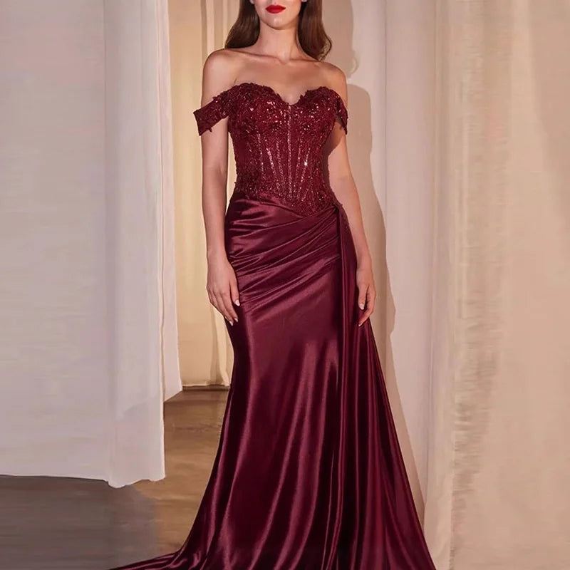 Temperament Luxury Off Shoulder Sequins Dresses