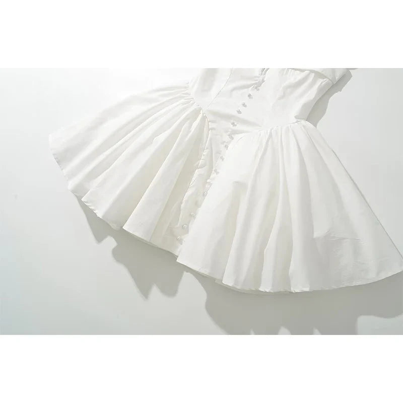 Summer Sexy Fit And Flare White Mini Dresses Short Sleeve Low Waist Elegant Party Dresses