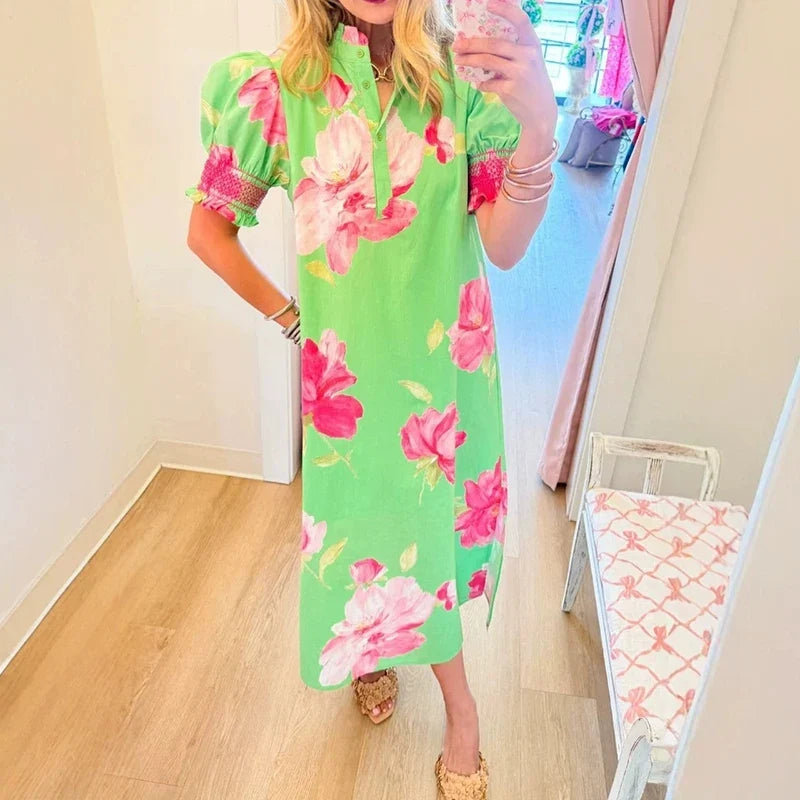 Vintage Floral Print Loose Long Dresses