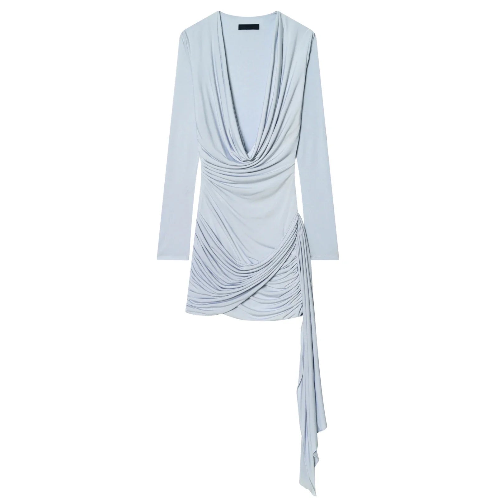Light Blue With Sash Draped Mini Dresses