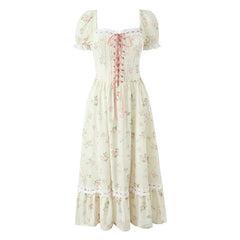 Front Lace Up Floral Print Summer Boho Dresses