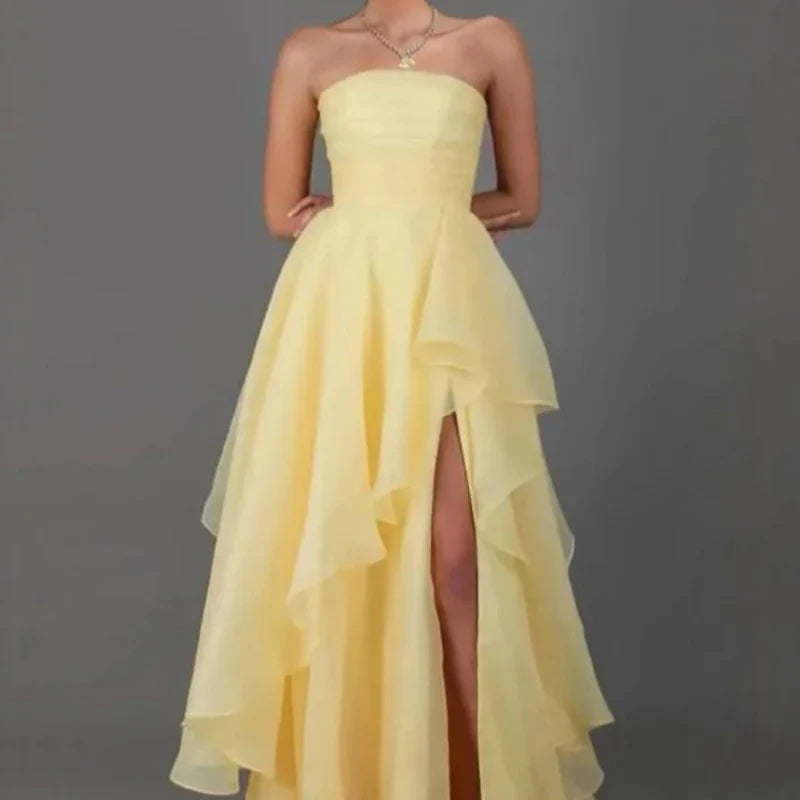 Elegant Strapless High Split Guest Dresses