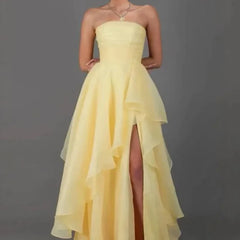 Elegant Strapless High Split Guest Dresses