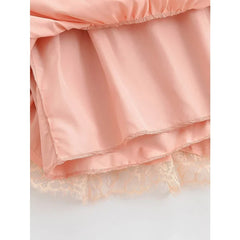 Lace Trim Spaghetti Strap Ruffle Hem Satin Sling Mini Dresses