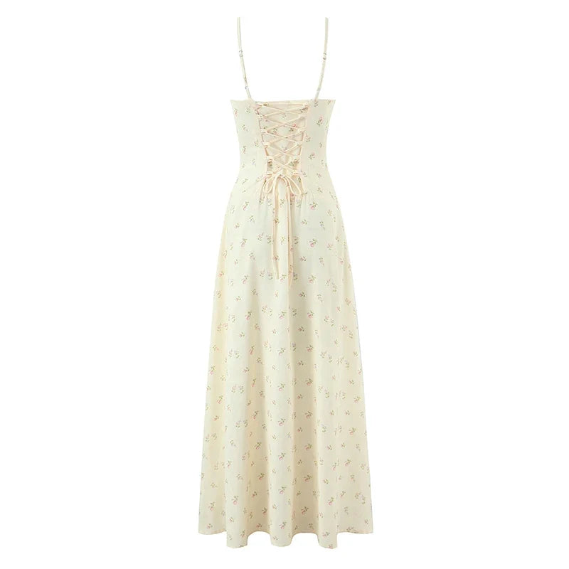 Sexy Spaghetti Straps Floral Print Midi Long Dresses