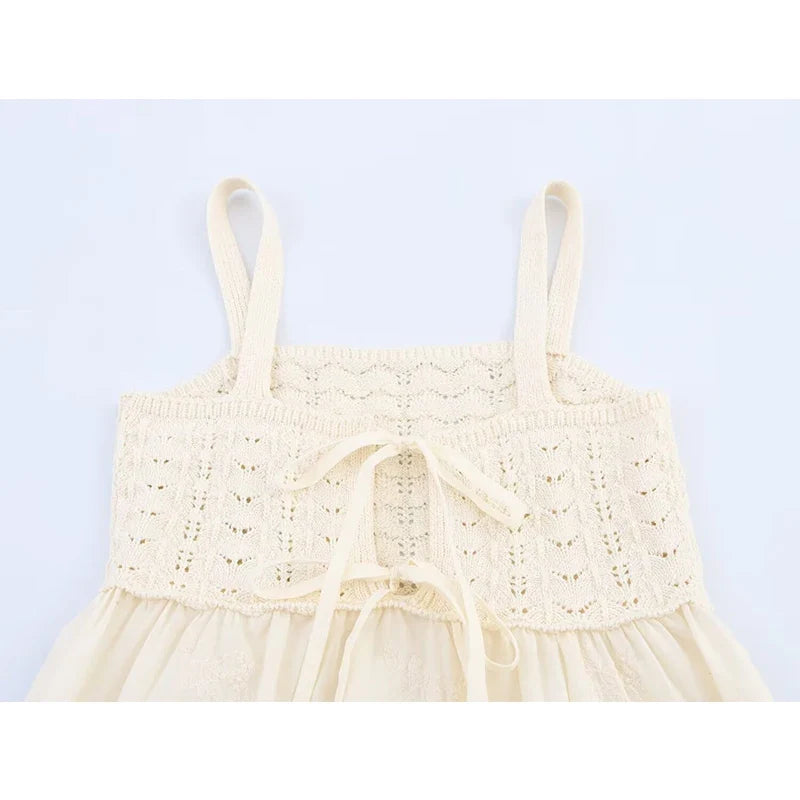 Sexy Spaghetti Straps Knit Patchwork Embroidery Dresses