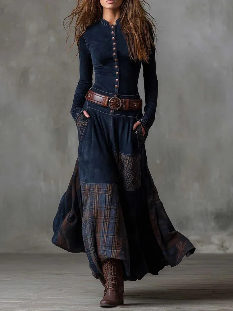 Autumn Button High Waist Commuting Dresses