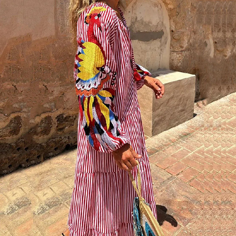 V-neck Lantern Sleeves Bohemian Dresses