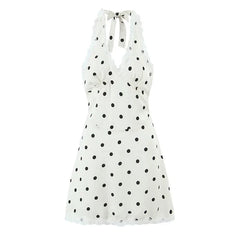 Lace Spliced Polka Dot Halter Dresses