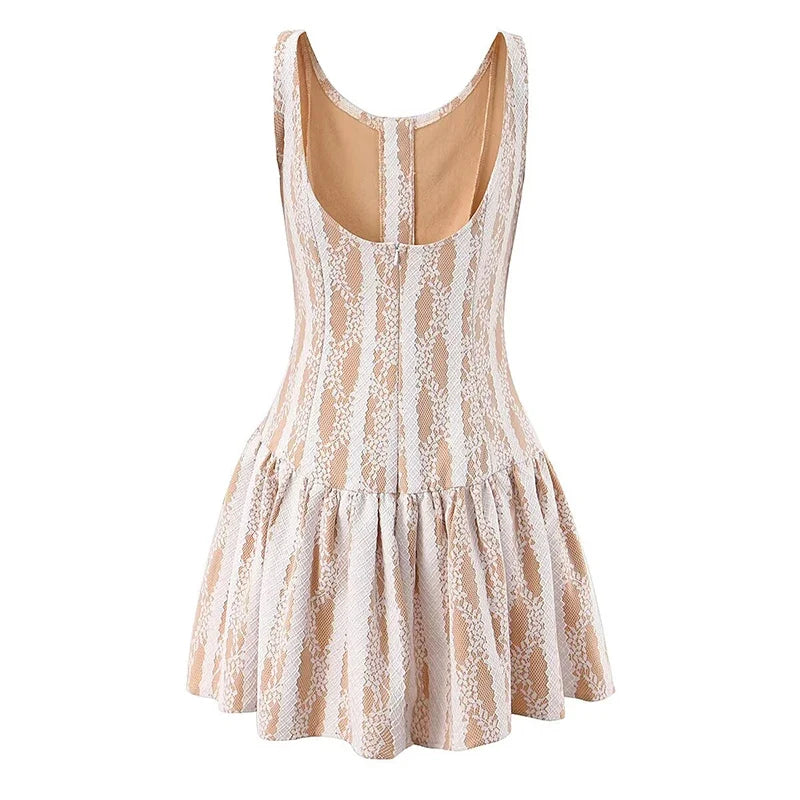 Elegant Girls O Neck Sleeveless Sexy Backless Lace Dresses Summer Chic Lady Cocktail Party Vestidos