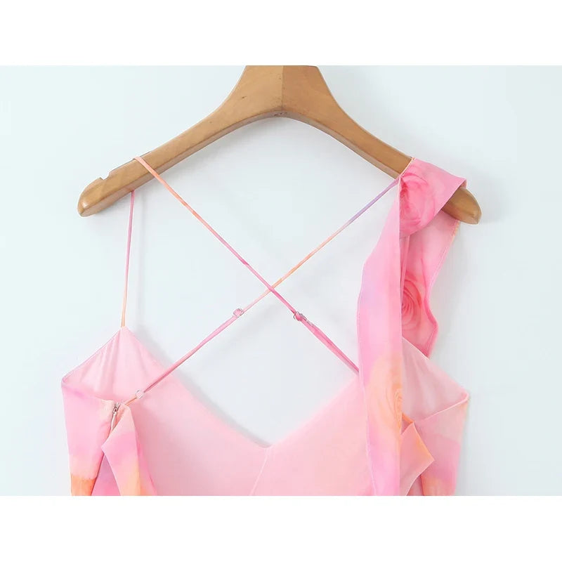 Vacation Style Romantic Ruffle Long Sling Dresses