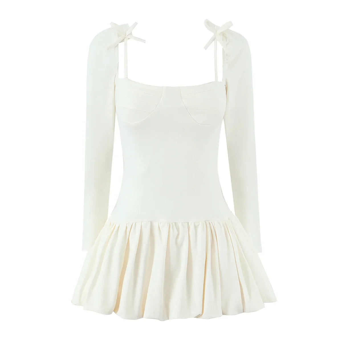 Sexy Sweet Girl Long Sleeve Square Neck Bud Mini Dresses