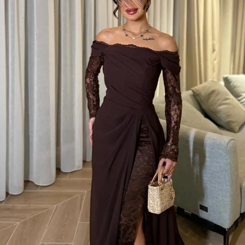 Spring High Waisted Pleated Split Long Dresses