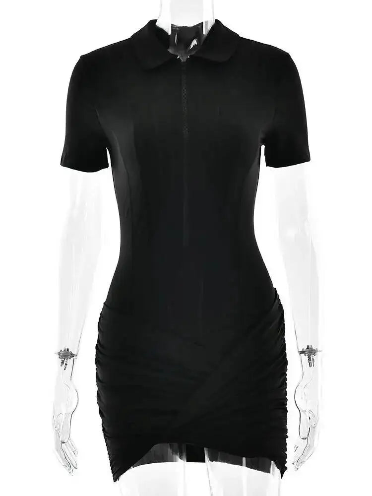 Simple Polo Collar Short Sleeved Slim Fit Hip Hugging Jumpsuit Clothing Summer 19DB1986