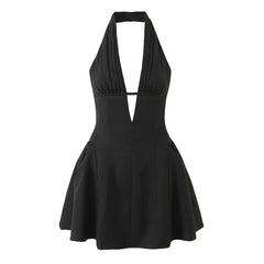 Sexy Deep V Halter Black White Mini Dresses