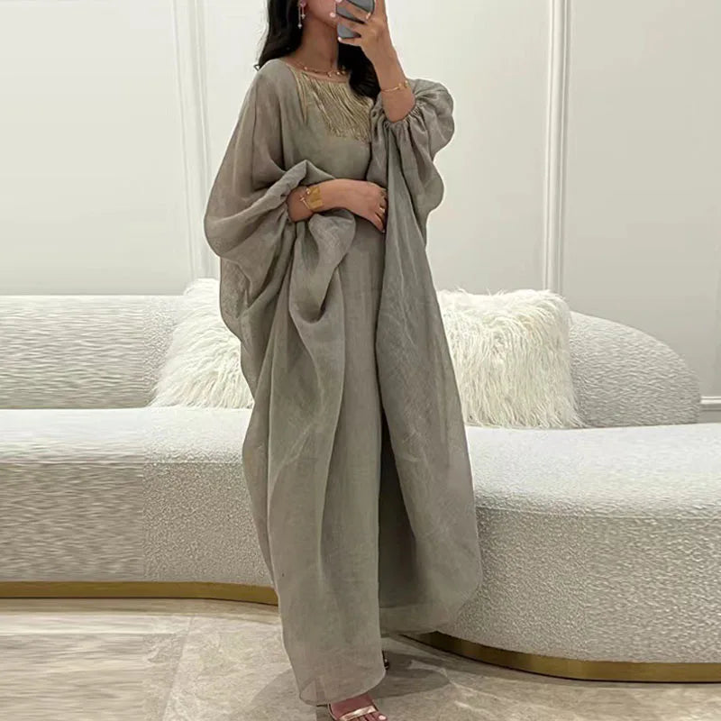 Vintage O Neck Mesh Long Dresses
