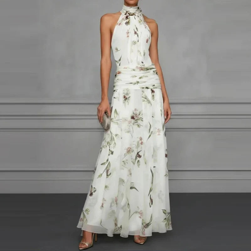 Female Casual Vacation Party Dresses Halter Sleeveless High Waist Bohemian Dresses